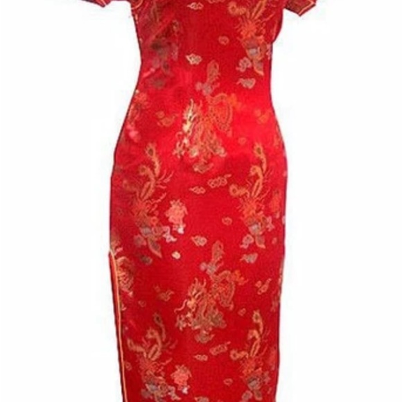 Shunli trading . Made in China  beautiful long red and gold dress. Size 32 . - Picture 5 of 11